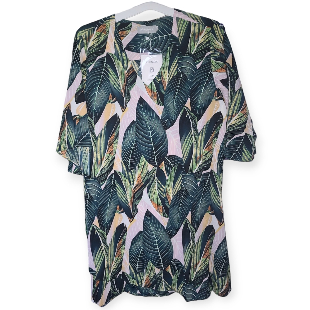 Tropical Leaf Print Mini Dress - Picture 3 of 4